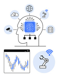 human brain with integrated circuit and connection vector image