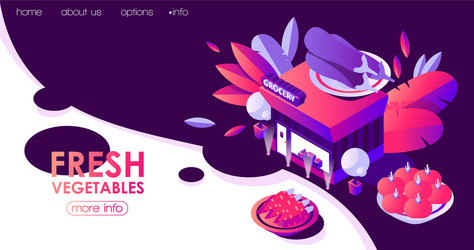 Landing page template with isometric grocery vector