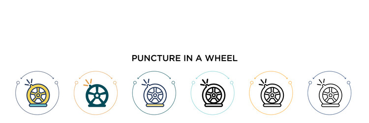 Puncture in a wheel icon filled thin line vector