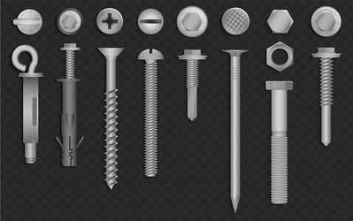 Realistic 3d screws nuts bolts rivets vector