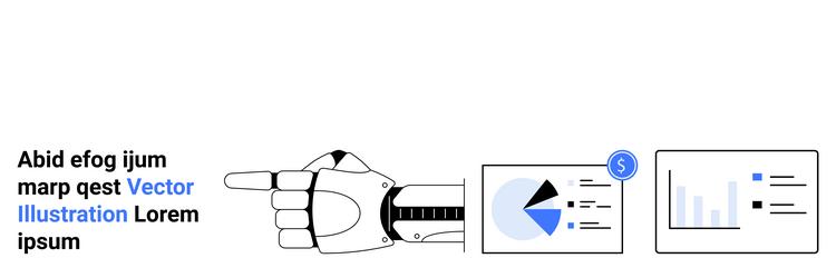 robotic hand pointing at data charts indicating vector image