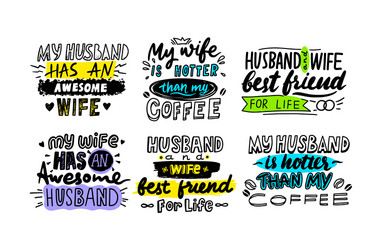 Husband & Wife Typography Set Vector Image