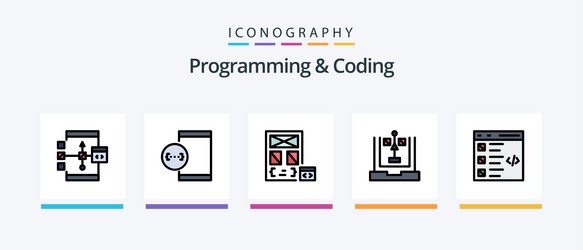 programming and coding line filled 5 icon pack vector image