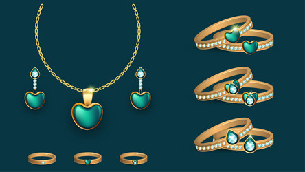 Realistic Jewelry Set - Necklaces, Bangles & Rings Vector Image