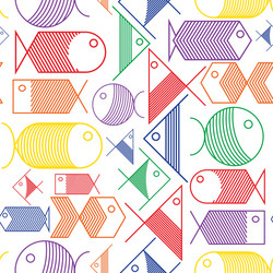 Seamless pattern of colorful cartoon fishes vector