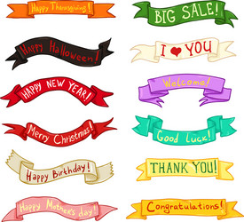 set color ribbon banners with different text vector