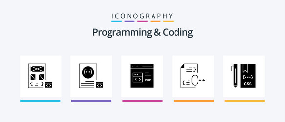 programming and coding glyph 5 icon pack vector image