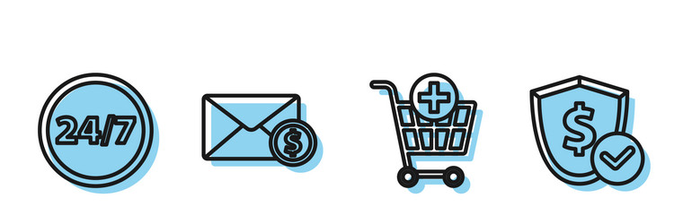 set line add to shopping cart clock 24 hours vector image
