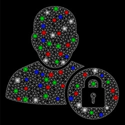 bright mesh wire frame user lock with flare spots vector image