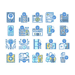 data recovery computer processing icons hand drawn vector image