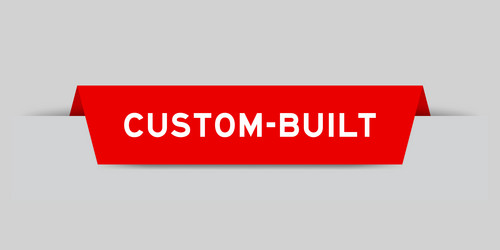 Red color inserted label with word custom-built vector