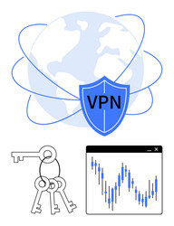 secure global network with vpn shield keys vector image
