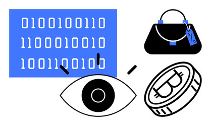 eye observing binary code with blockchain symbol vector image