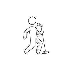 Man singing with microphone sketch icon vector