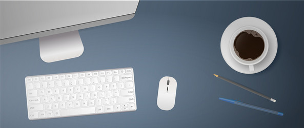 Flat lay office workplace desktop top computer vector