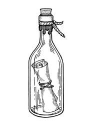 Message in a Bottle - Scratch Board Style vector image