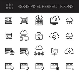 database and cloud storage server icons set vector