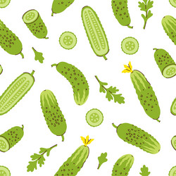 seamless pattern with cucumbers and cucumber parts vector image