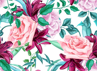 rose lily bouquet seamless pattern Vector Image