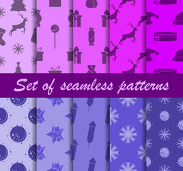 Set of christmas seamless patterns with fir-trees vector