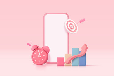 3d mobile phone with alarm clock and graph vector image