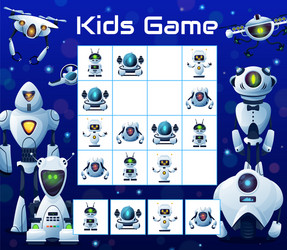 Kids puzzle block game with robots sudoku vector