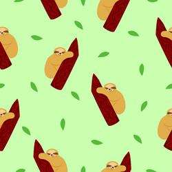 Seamless pattern of sloths hanging on tree branch vector