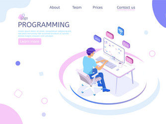 Isometric Programmer Coding at Desk vector image