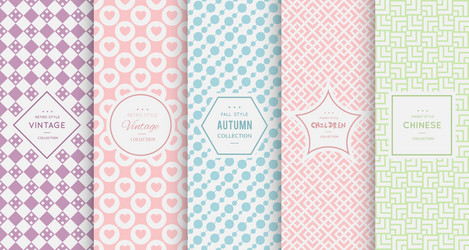 Pastel retro different seamless patterns vector