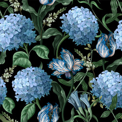 seamless botanical pattern with hydrangeas vector image