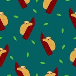 seamless pattern of sloths hanging on tree branch vector image