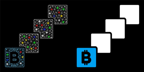 bright mesh 2d bitcoin blockchain icon with flash vector image