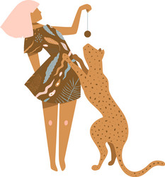 Beautiful woman in brown dress playing with wild vector