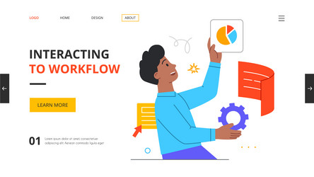 Male character interacting to workflow operations vector