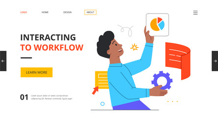 male character interacting to workflow operations vector