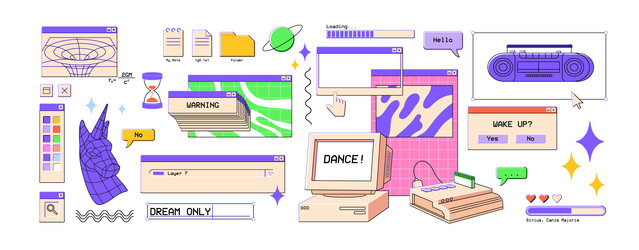 90s interface elements ui in retro vaporwave vector image