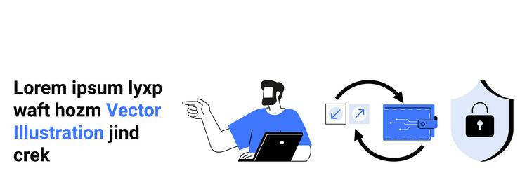 man working on laptop with security icons vector image