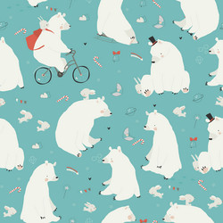 seamless pattern with cute polar bears and rabbits vector