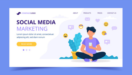 man with a smartphone and different social icons vector image