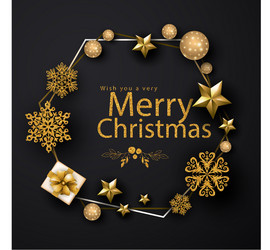 Merry Christmas Black Background with Snowflakes Vector Image