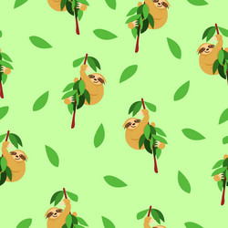 Seamless pattern of sloths hanging on tree branch vector