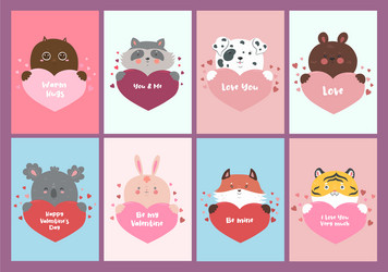 Set valentine s day cards with animals vector