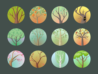 trees set collection of different types vector image