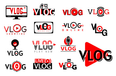 vlog video icons tv blog play button live stream vector image