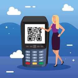 businesswoman and dataphone with scan code qr vector image
