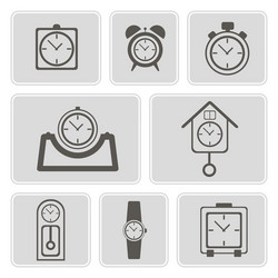 Monochrome icons with different clocks vector