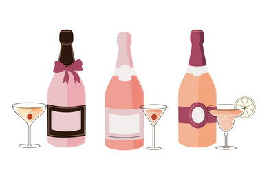 Set fancy various bottles with colorful alcohol vector