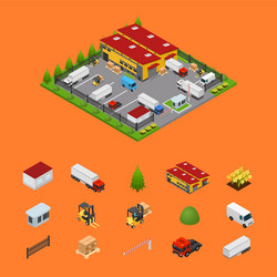 Warehouse and elements concept 3d isometric view vector