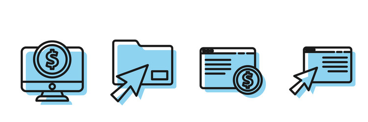 Set line online shopping on screen computer vector
