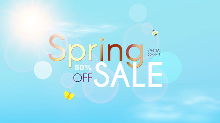 spring sale poster template with bokeh effect vector image